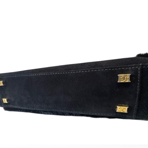 Vintage ESCADA fur kitten heel sandals +  matching baguette suede purse size 7.5 - Picture 10 of 16